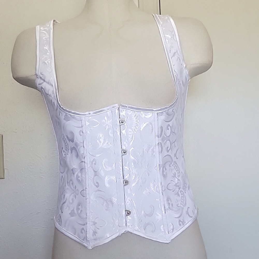Women's Bustier Corset Top Sexy White Satin Waist Cincher